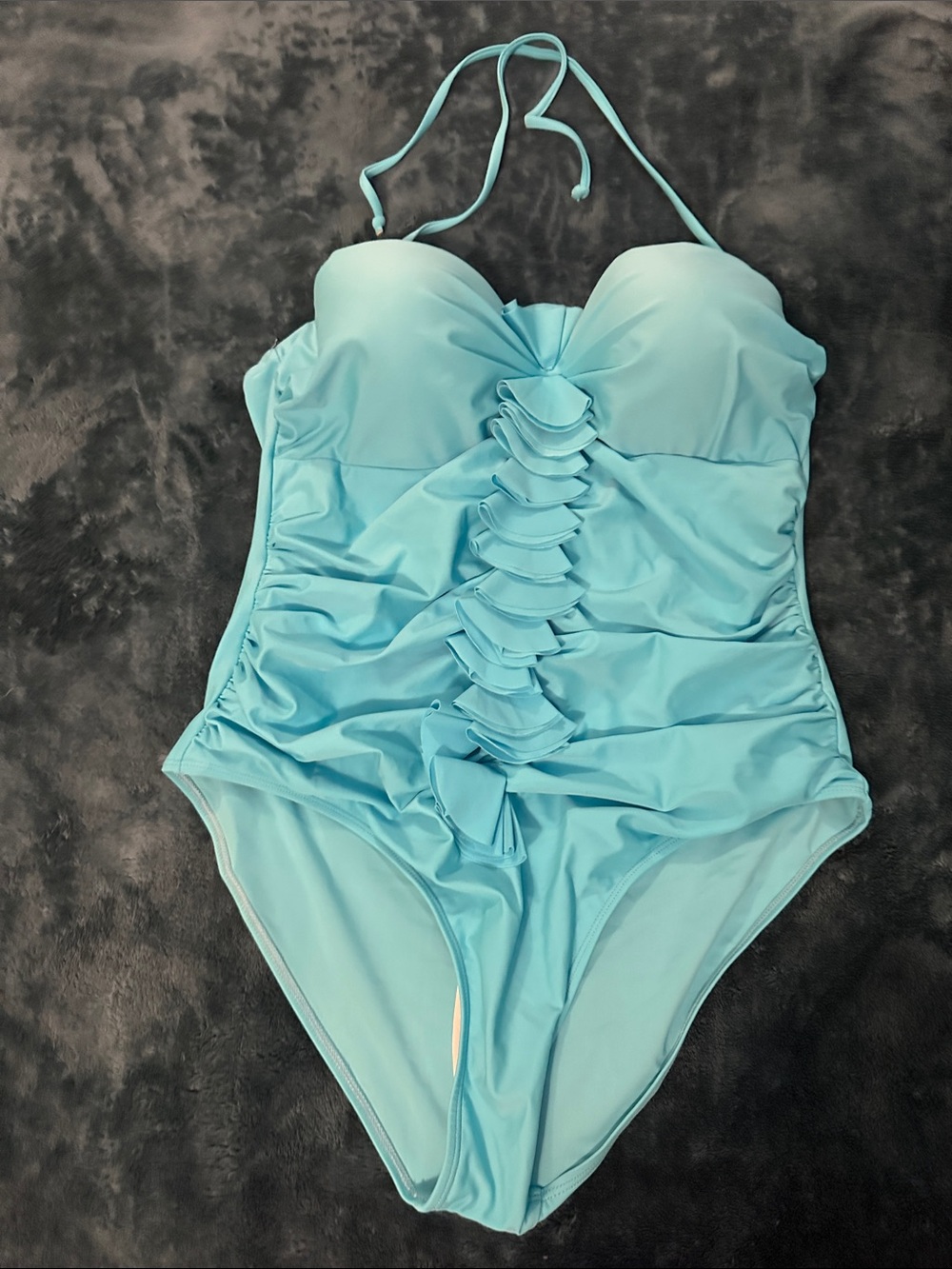 Women’s Aqua One-Piece Swimsuit with Ruffle Front